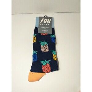 Fun Socks Navy Blue Baby Blue Pinapple Combed Cotton Dress Socks Size 6-12